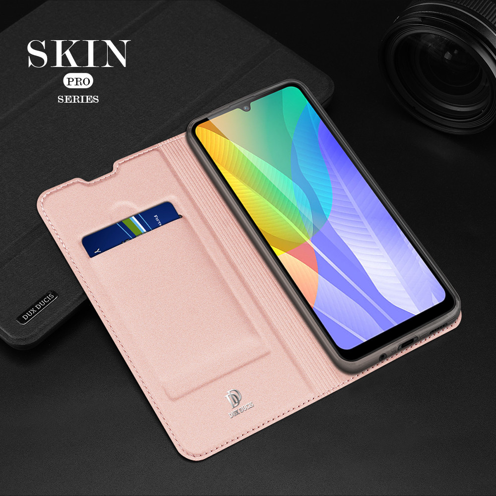 IMEIKONST Cover Portafoglio In Pelle PU Per Huawei Y6P – Con Slot Per Schede E Supporto, Chiusura Magnetica, Colore Rosa Shine