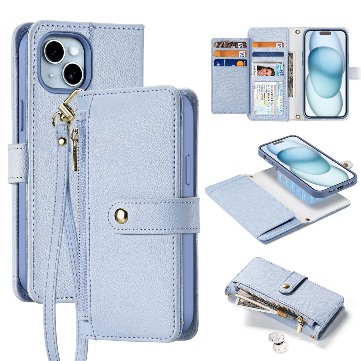 Lawa Series Detachable Wallet Case for iPhone 15 Plus